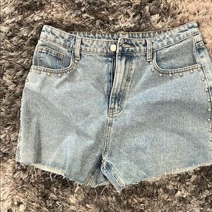 Light Blue Distressed Jean Shorts High-Waisted